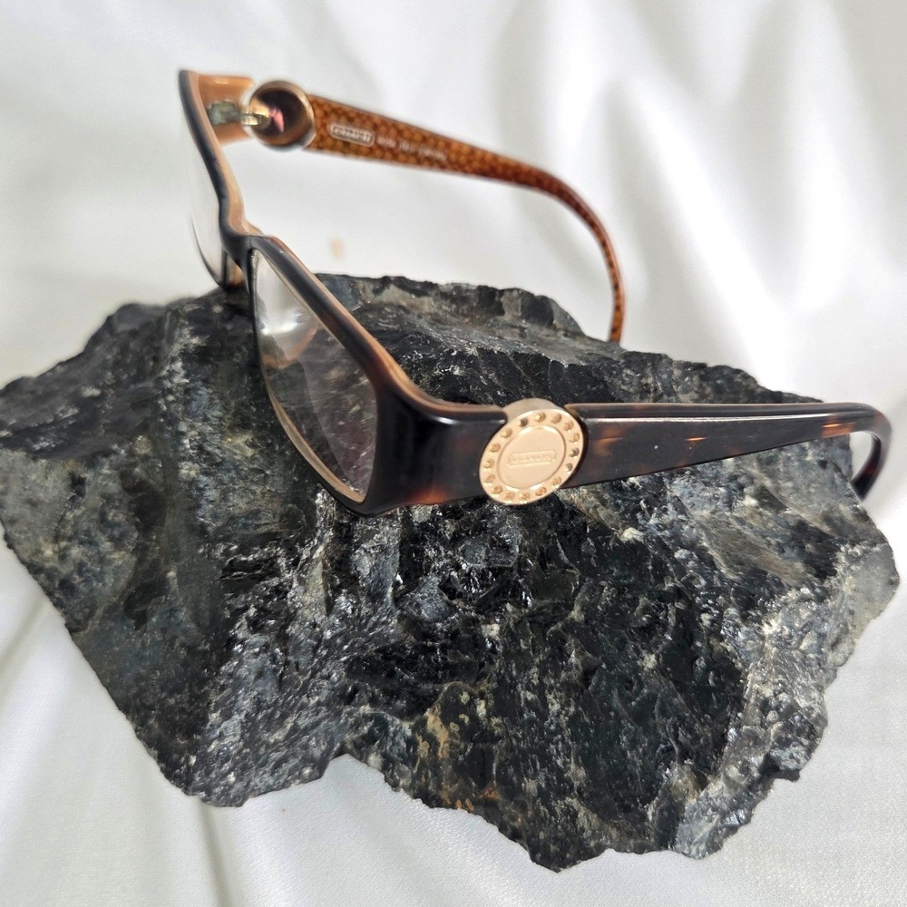 Coach Rosa 583 Tortoise Eyeglass Frames Gold Logo Rhinestone 250 magnification